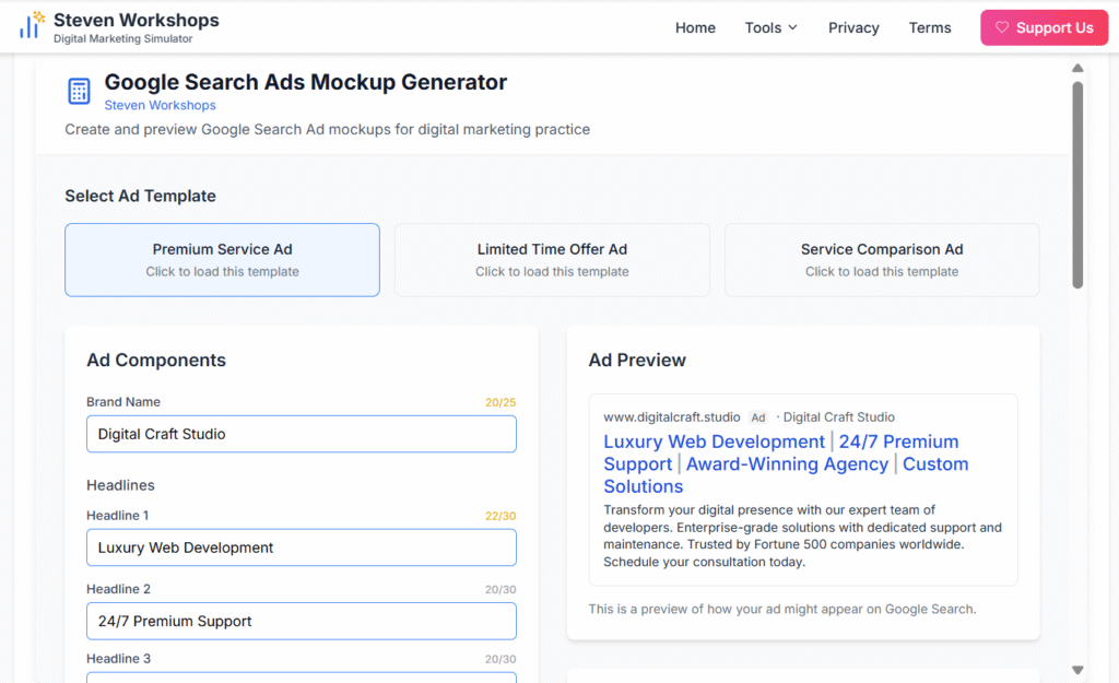Steven Workshop: Google Search Ads Mockup Generator